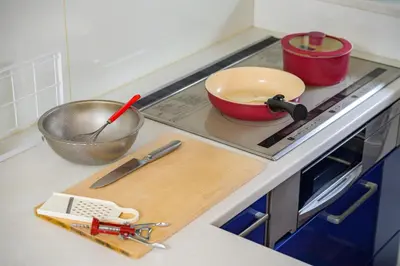 a kitchen counter with a bowl on a cutting board at Nakano Shinjuku Sapphire Single-family House in Tokyo
