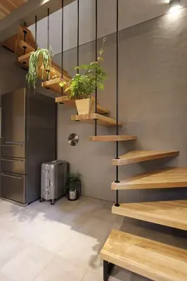 a staircase in a kitchen with potted plants on it at Tokyo Villa Kameido in Tokyo