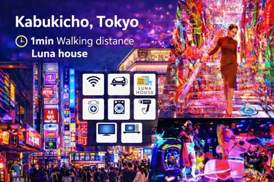 a collage of photos of a city at night at Luna House in Tokyo