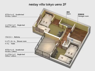 a diagram of a floor plan of a house at nestay villa tokyo ueno in Tokyo
