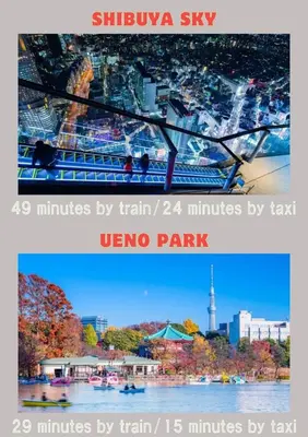 a collage of two pictures of a park with a city at LoveAsakusaBigSpaceModernHome 浅草寺6分 浅草寺駅10分 2-8人 成田&羽田空港直通 in Tokyo