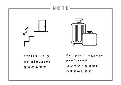 a line drawing of a suitcase and a staircase at Hotel Suzumeya Tsukiji plus kitchen in Tokyo