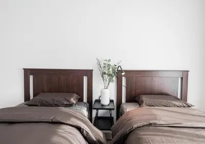 two beds sitting next to each other in a bedroom at Kasai Light Luxury Hotel 301 in Tokyo
