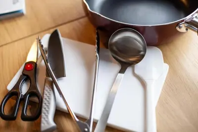 a group of kitchen utensils sitting on a table at P-Yamanote Line shinjuku \u9ad8\u7530\u99ac\u5834 5mins walk Hostel! \u9ad8\u901fWi-fi! Waseda in Tokyo