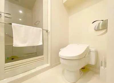 a white bathroom with a toilet and a shower at Pangoo Shinagawa Room 203 - Vacation STAY 03802v in Tokyo