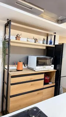 a counter with a toaster oven on top of it at Kameido Wisteria Retreat 7 Floor in Tokyo
