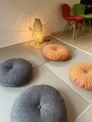 a room with four circular objects on the floor at \u5927\u5cf65\u4e01\u76ee in Tokyo