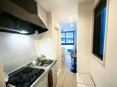 a small kitchen with a sink and a stove at W-inns Asakusabashi in Tokyo