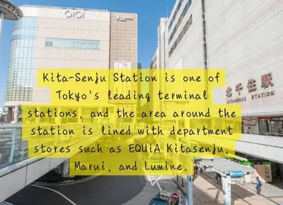 a yellow sign in the middle of a city at OPEN! TOKYO Kitasenju A Newly built stylish room! in Tokyo