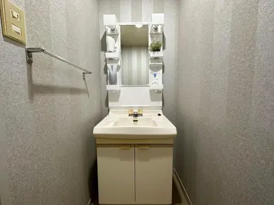 a bathroom with a white sink and a mirror at Jr\u5c71\u6c34\u7ebf \u99d2\u8fbc\u8f66\u7ad93\u5206\u949f \u76f4\u8fbe\u65b0\u5bbf\u6d89\u8c37\u6c60\u888b\u4e0a\u91ce\u79cb\u53f6\u539f Max5 in Tokyo