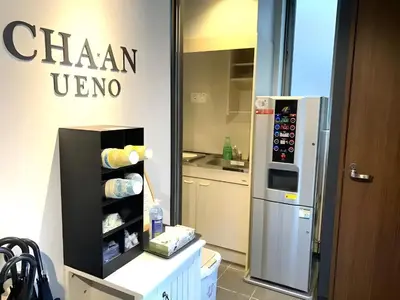 a kitchen with a stainless steel refrigerator in a kitchen at Chaan Ueno Hotel - Vacation STAY 01152v in Tokyo