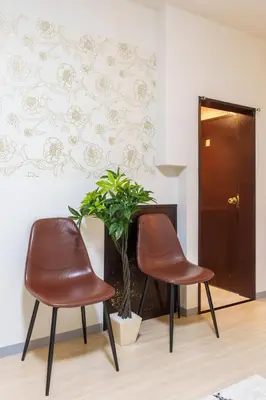 two brown chairs and a plant in a room at Asakusa\u5f92\u6b692\u5206 MAX5\u540d Asakusa\u99c5\u304b\u3089\u5f92\u6b696\u5206 in Tokyo