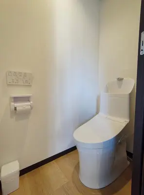 a bathroom with a white toilet in a room at YKO Guest house in Akihabara 60 square meters, 3 bedrooms, 1 living rooms elevator, sky tree view in Tokyo