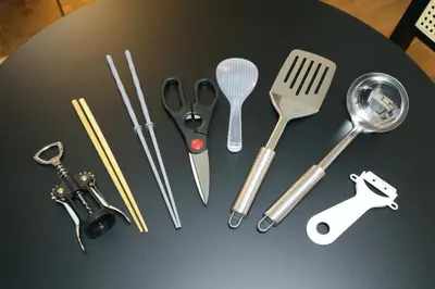 a group of kitchen utensils sitting on top of a table at \u6b63\u6804\u30cf\u30a4\u30c4201 in Tokyo
