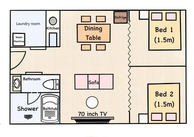 a floor plan of a house at \u90fd\u5fc3\u7f55\u89c1 \u79cb\u53f6\u539f\u4e1c\u4eac\u7ad9KCoa \u8d85\u7ea7\u5962\u534e\u53cc\u5367\u5957\u623f\u5e26\u53a8\u623f \u5730\u94c13\u5206\u949f \u6234\u68eePOLA\u9876\u7ea7\u914d\u7f6e \u79cb\u53f6\u539f\u6b65\u884c\u53ef\u8fbe \u4e1c\u4eac\u7ad94\u5206\u949f in Tokyo