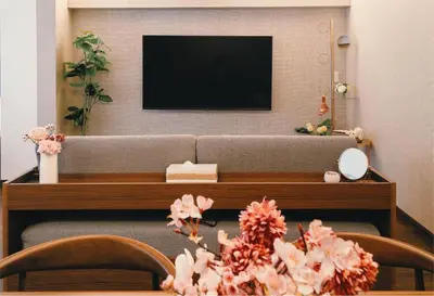 a living room with a couch and a tv at \u90fd\u5fc3\u7f55\u89c1 \u79cb\u53f6\u539f\u4e1c\u4eac\u7ad9KBoa \u8d85\u7ea7\u5962\u534e\u53cc\u5367\u5957\u623f\u5e26\u53a8\u623f \u5730\u94c13\u5206\u949f \u6234\u68eePOLA\u9876\u7ea7\u914d\u7f6e \u79cb\u53f6\u539f\u6b65\u884c\u53ef\u8fbe \u4e1c\u4eac\u7ad94\u5206\u949f in Tokyo