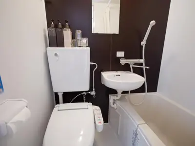 a small bathroom with a toilet and a sink at Live in Ginza 70 square meters, 2 bedrooms, 1kitchen 4toilet 2bath,room, project in Tokyo