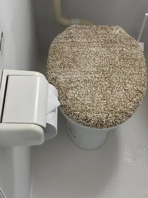 a bathroom with a toilet and a bucket of towels at xinsuyuyuan in Tokyo