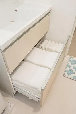 a drawer in a bathroom with a sink at Oasis Omori New House - 30min to Haneda - 2 Adjacent Homes in Tokyo