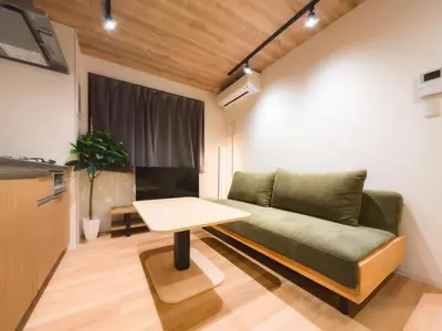 a living room with a couch and a table at SUNRISE STAY Asakusa in Tokyo