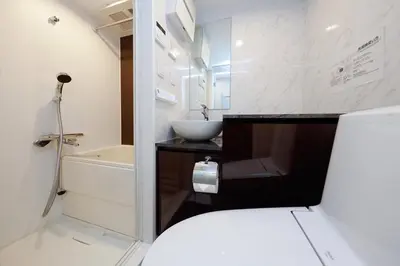a bathroom with a sink and a toilet in it at Ra Grande by Tranova in Tokyo