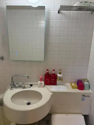a bathroom with a sink and a mirror at \u65e5\u97d3\u30de\u30f3\u30b7\u30e7\u30f3 in Tokyo