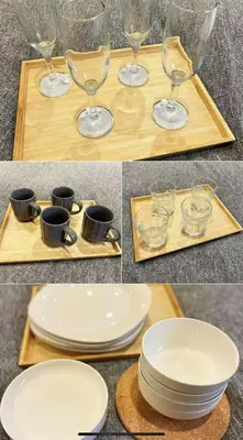 a group of plates and wine glasses on a tray at M house asakusa kaminarimon tokyo in Tokyo