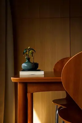 a table with a plant in a vase on a book at Bright Park House in central Tokyo in Tokyo