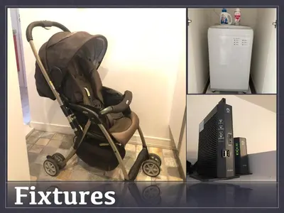 a baby stroller sitting on the floor next to a computer at Skytree 13 minute drive Exclusive whole home stay in Tokyo