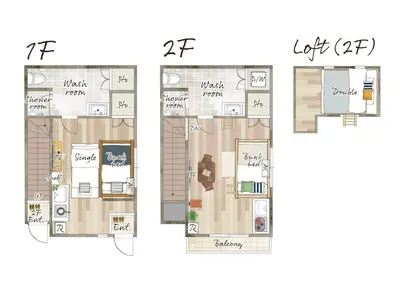 two diagrams of a floor plan of a condo at Skytree 13 minute drive Exclusive whole home stay in Tokyo