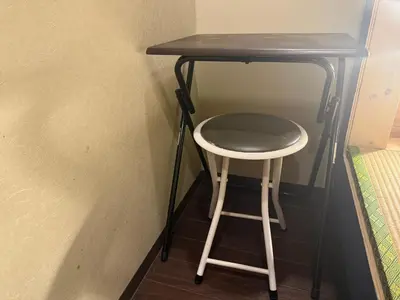 a stool sitting under a desk in a room at \u7537\u6027\u5c02\u7528-Male Only \u30b5\u30af\u30fc\u30ec\u516b\u5e83 in Tokyo