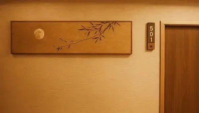 a door with a picture of a tree on it at \u9752\u9ea6\u5bbf\u6cca \u65e9\u7a3b\u7530\u5e97 in Tokyo