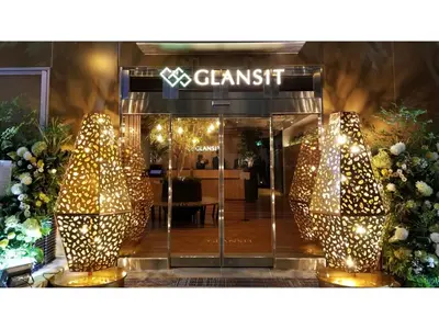 a store front with two large glass sculptures in front of it at GLANSIT AKIHABARA