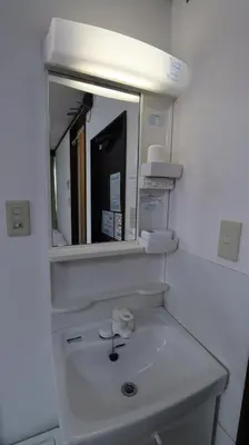 a bathroom with a white sink and a mirror at Holiday Anytel Shinjuku#2 in Tokyo