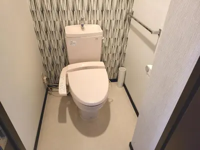 a white toilet in a bathroom with a curtain at Holiday Anytel Shinjuku#3 in Tokyo