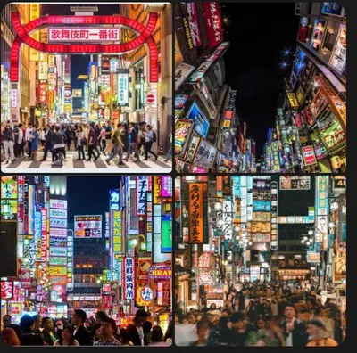 a collage of photos of a city at night at \u6771\u65b0\u5bbf\u30de\u30f3\u30b9\u30ea\u30fc\u30cf\u30a6\u30b9 in Tokyo