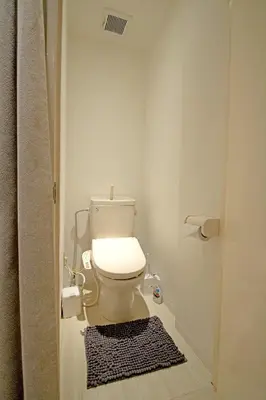 a bathroom with a toilet and a rug on the floor at 10min Meguro Sta 18min Shibuya Sta Max2 SAKURA meguro203 in Tokyo