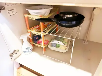a kitchen shelf with food and utensils at ARSTAY Ikebukuro - Vacation STAY 65934v in Tokyo