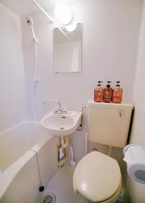 a bathroom with a toilet and a sink and a tub at \u62bc\u4e0a\u8f66\u7ad9\u6b65\u884c5\u5206\u949f\u7684\u65b0\u623f\u6e90 \u514d\u8d39wifi \u7535\u8f66\u76f4\u8fbe\u6210\u7530\u673a\u573a\u548c\u7fbd\u7530\u673a\u573a in Tokyo