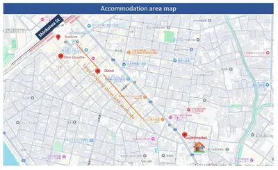 a map of a city with red dots at Shinkoiwa 3BR house in Tokyo