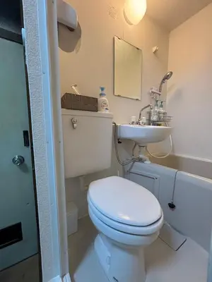 a bathroom with a white toilet and a sink at \u6c60\u888b\u99c5\u5f92\u6b69OK \u65b0\u5bbf\u99c524\u5206 \u6771\u4eac\u306e\u89b3\u5149\u540d\u6240\u3078\u306e\u30a2\u30af\u30bb\u30b9\u826f\u597d NINJA\u5c4b\u6577\u306e\u6587\u5316\u4f53\u9a131k in Tokyo