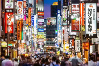 a crowd of people in a busy city with signs at SHIBUYA Bright Modern 40sqm Apartment FAMILY FRIENDLY!! in Tokyo