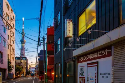 a city street at night with buildings and a street at Otsu Building - Vacation STAY 18729 in Tokyo