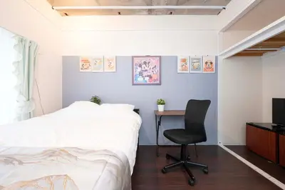 a bedroom with a desk and a bed and a chair at Shibuya Station 8-min walk, Shibuya Center, 3 people stay, WIFI, 4F No elevetor in Tokyo
