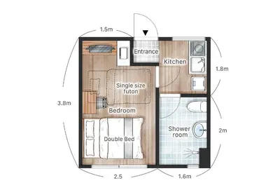 a drawing of a floor plan of a house at Shibuya Station 8-min walk, Shibuya Center, 3 people stay, WIFI, 4F No elevetor in Tokyo