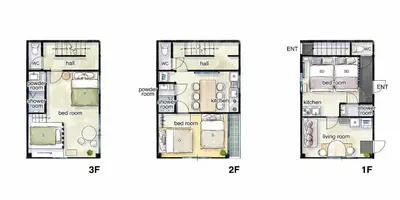 two diagrams of the floor plans of a house at \u6953\u5c4b1F 120Ta in Tokyo