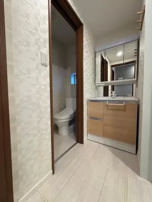 a bathroom with a toilet and a sink and a mirror at Asakusa\u5708\u99c5\u304b\u30898\u5206\u65e5\u5f0f\u72ec\u680b\u522b\u5885 in Tokyo