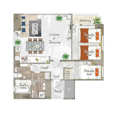 a floor plan of a house at Luxury Stay near Azabudai Hills and Tokyo Tower, 2-Bedroom Apartment in Tokyo