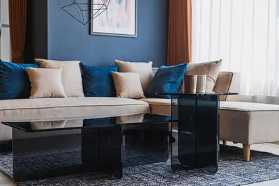 a living room with a couch and a coffee table at Luxury Stay near Azabudai Hills and Tokyo Tower, 2-Bedroom Apartment in Tokyo