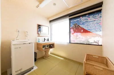 a bathroom with a large window and a sink at SLEEPLAB \u795e\u697d\u5742 -Kagurazaka- in Tokyo
